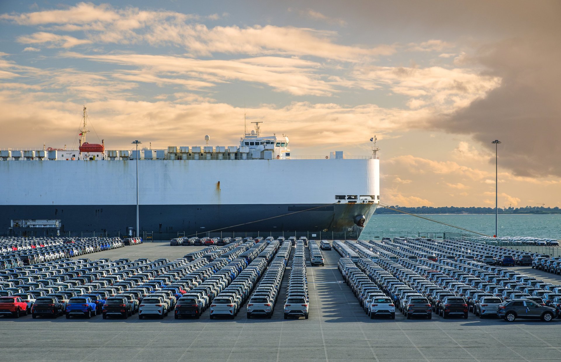 Vehicle carrier ship at port